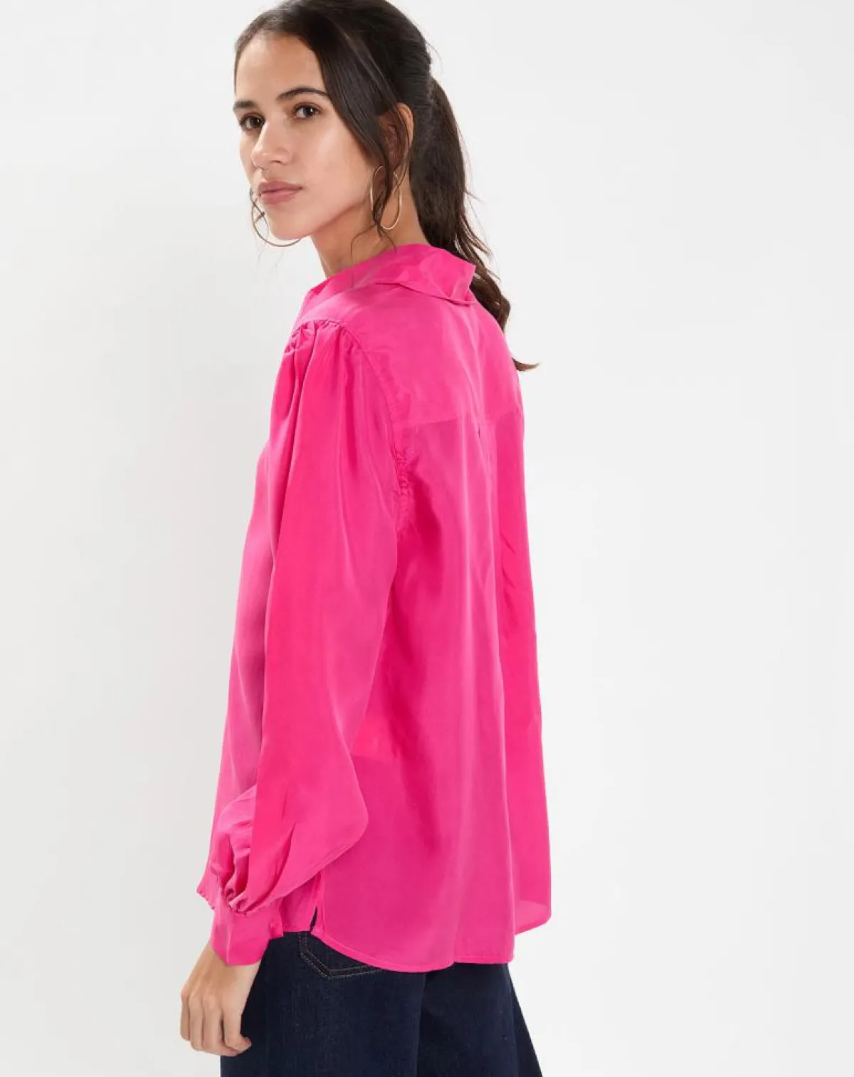Jodhpur Chemises|Blouse fluide 100% Soie Panos rose fuschia