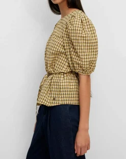 Marc O'Polo Tops Et Blouses|Blouse Kro en Coton mélangé gaufrée moutarde