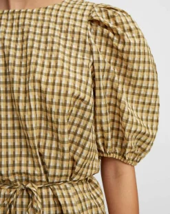 Marc O'Polo Tops Et Blouses|Blouse Kro en Coton mélangé gaufrée moutarde