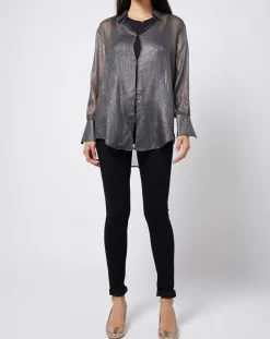Esprit Tops Et Blouses|Blouse lurex 2 en 1 gris foncé