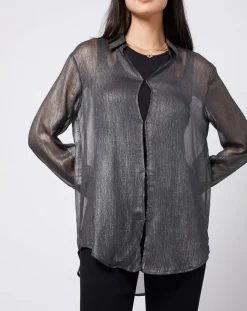 Esprit Tops Et Blouses|Blouse lurex 2 en 1 gris foncé