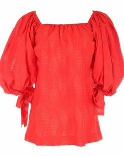 Derhy Tops Et Blouses|Blouse Ralenti texturée manches bouffantes rouge
