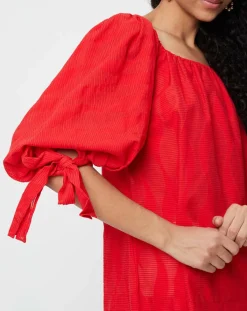 Derhy Tops Et Blouses|Blouse Ralenti texturée manches bouffantes rouge