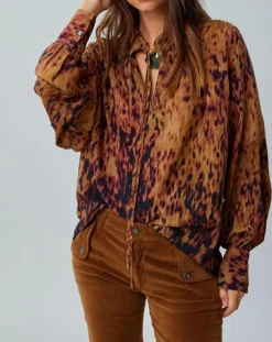 Lauren Vidal Tops Et Blouses|Blouse satinée Elsa imprimée santal marron
