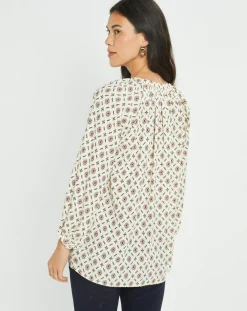 Lauren Vidal Tops Et Blouses|Blouse satinée Store imprimée luciole écrue