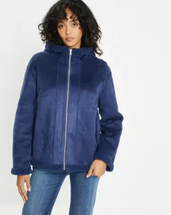 Lou Andrea Vestes, Blousons|Blouson réversible en Fausse Fourrure Short Hood indigo