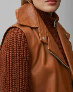 Marc O'Polo Vestes, Blousons|Blouson sans manches en Cuir d'Agneau marron clair