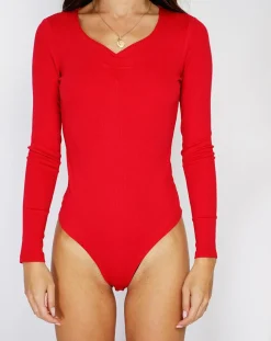 Assuili Lingerie, Nuit|Body en Soie mélangée Madelaine rouge