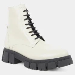 Galeries Lafayette Bottines|Boots à lacets semelle épaisse beiges - Talon 4,5 cm