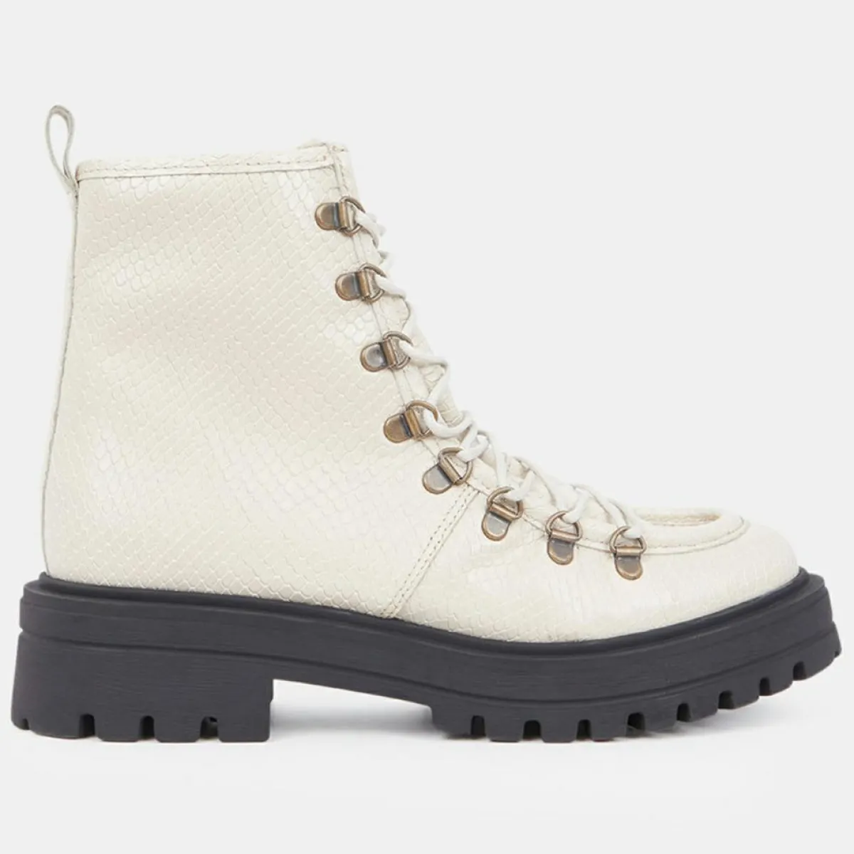 Galeries Lafayette Bottines|Boots de montagne à lacets Python beiges - Talon 4,5 cm