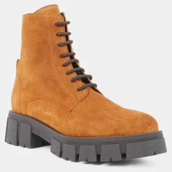Galeries Lafayette Bottines|Boots en Cuir à lacets semelle épaisse camel - Talon 4,5 cm