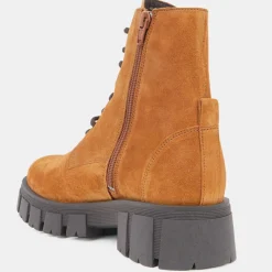 Galeries Lafayette Bottines|Boots en Cuir à lacets semelle épaisse camel - Talon 4,5 cm