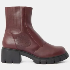 Galeries Lafayette Bottines|Boots en Cuir matelassées rouge bordeaux - Talon 5,5 cm