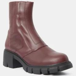 Galeries Lafayette Bottines|Boots en Cuir matelassées rouge bordeaux - Talon 5,5 cm