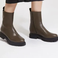 Galeries Lafayette Bottines|Boots Pendra en Cuir lisse vert kaki