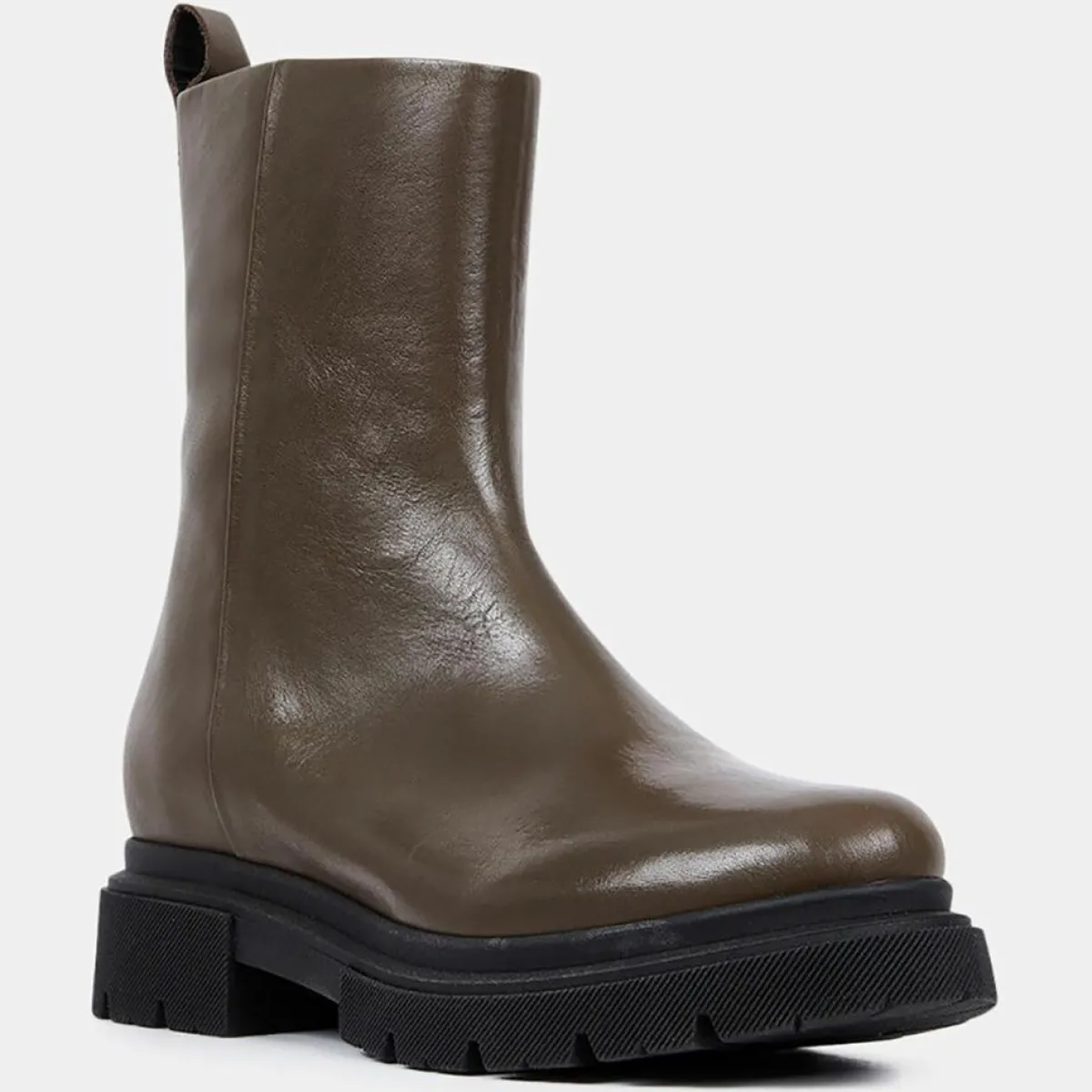 Galeries Lafayette Bottines|Boots Pendra en Cuir lisse vert kaki