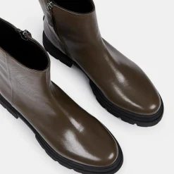 Galeries Lafayette Bottines|Boots Pendra en Cuir lisse vert kaki