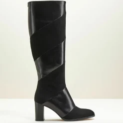 Cosmoparis Bottes|Bottes en Cuir et Velours de Cuir Cleha noires - Talon 7 cm