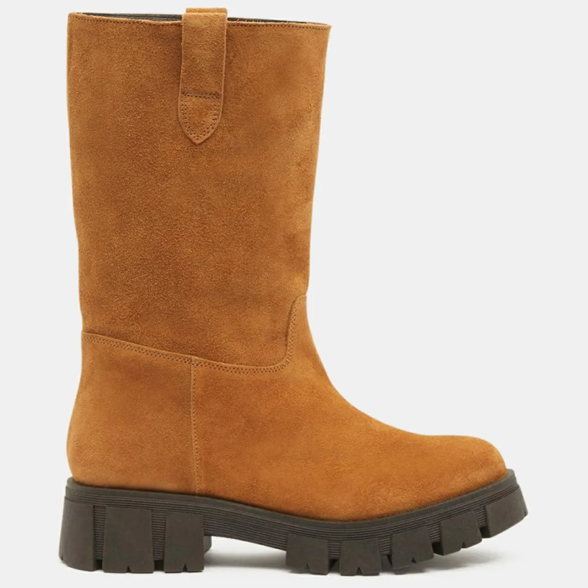 Galeries Lafayette Bottines|Bottes en Cuir semelle épaisse camel - Talon 4 cm