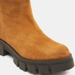 Galeries Lafayette Bottines|Bottes en Cuir semelle épaisse camel - Talon 4 cm