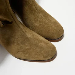 Apologie Bottes|Bottes en Velours de Cuir Lara kaki - Talon 8 cm