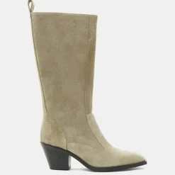 Flattered Bottes|Bottes en Velours de Cuir beiges - Talon 7 cm