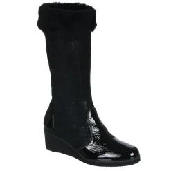 Azurée Cannes Bottes|Bottes fourrées en Velours de Cuir Carlin noires - Talon 5 cm