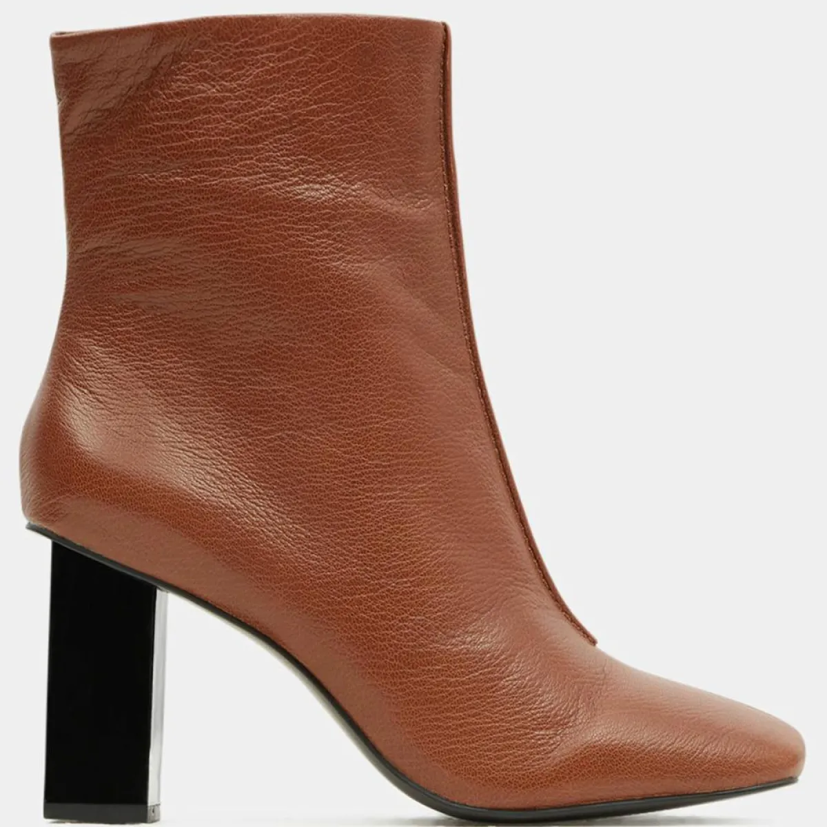 Galeries Lafayette Bottines|Bottines en Cuir à talon géométrique cognac - Talon 8,5 cm