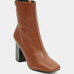 Galeries Lafayette Bottines|Bottines en Cuir à talon géométrique cognac - Talon 8,5 cm