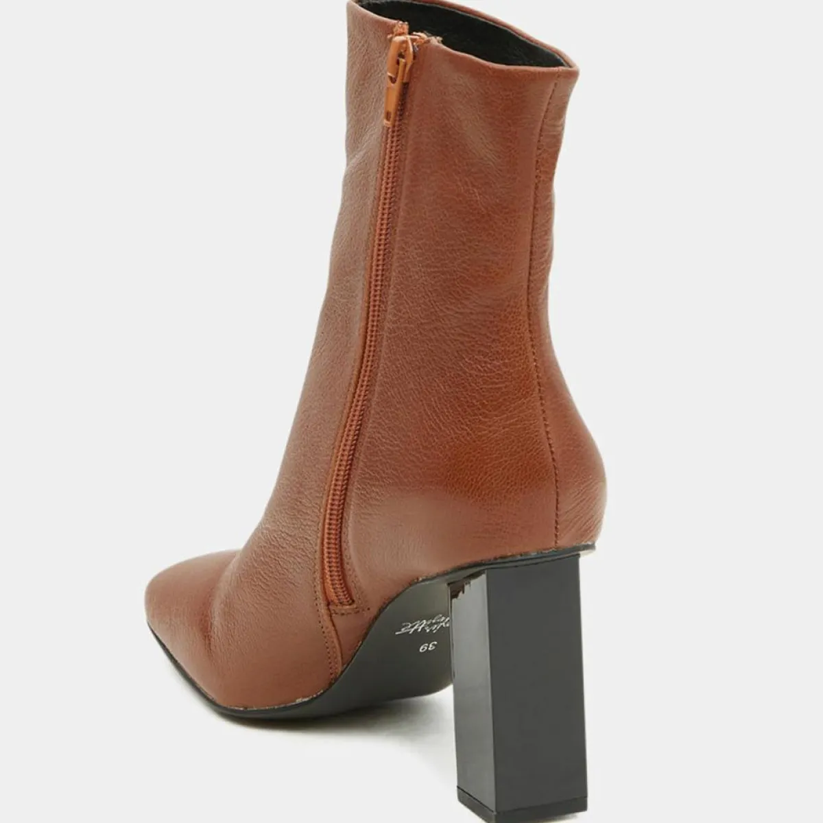 Galeries Lafayette Bottines|Bottines en Cuir à talon géométrique cognac - Talon 8,5 cm