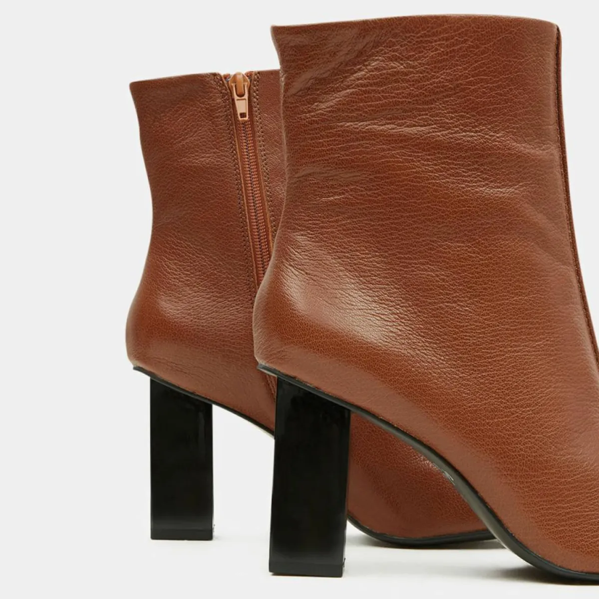 Galeries Lafayette Bottines|Bottines en Cuir à talon géométrique cognac - Talon 8,5 cm