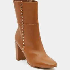 Galeries Lafayette Bottines|Bottines en Cuir à talon haut et clous camel - Talon 9 cm