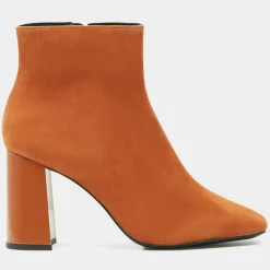 Galeries Lafayette Bottines|Bottines en Cuir bi-matière à bout carré orange brique - Talon 9 cm