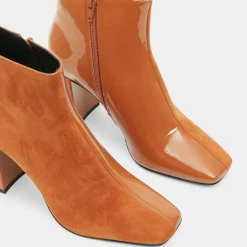 Galeries Lafayette Bottines|Bottines en Cuir bi-matière à bout carré orange brique - Talon 9 cm