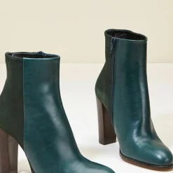 Cosmoparis Bottines|Bottines en Cuir et Velours de Cuir Cecillia forêt - Talon 11 cm