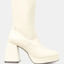 Galeries Lafayette Bottines|Bottines en Cuir plateforme beiges - Talon 9 cm