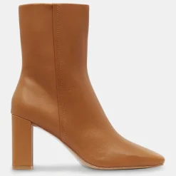 Galeries Lafayette Bottines|Bottines en Cuir talon bout carré camel - Talon 7 cm