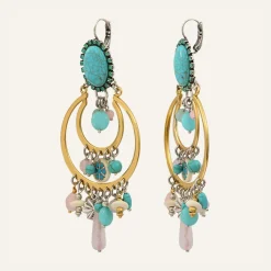 Reminiscence Boucles D'Oreilles|Boucles d'oreilles Lucky Charms Jade, Quartz Amazonite, Howlite & Cristal Swarovski dorées