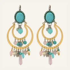 Reminiscence Boucles D'Oreilles|Boucles d'oreilles Lucky Charms Jade, Quartz Amazonite, Howlite & Cristal Swarovski dorées