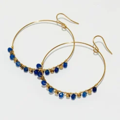 Moonstone Boucles D'Oreilles|Boucles d'Oreilles Roberta Jade bleu en laiton doré