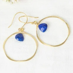 Moonstone Boucles D'Oreilles|Boucles d'oreilles Véro Lapis Lazuli en laiton doré