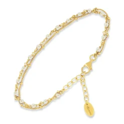 Orus Bracelets|Bracelet double chaîne en Argent doré & Pierre de Lune blanche