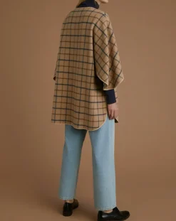 Cyrillus Vestes, Blousons|Cape en Laine mélangée à carreaux beige moyen