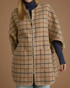 Cyrillus Vestes, Blousons|Cape en Laine mélangée à carreaux beige moyen