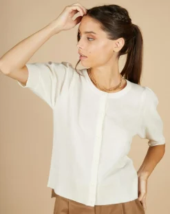 Cashmere Tribu Gilets Et Cardigans|Cardigan 100% Cachemire Claire manches ballon écru