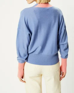 Galeries Lafayette Gilets Et Cardigans|Cardigan 100% Cachemire Fabiola col V bicolore bleu/rose