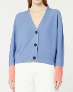 Galeries Lafayette Gilets Et Cardigans|Cardigan 100% Cachemire Fabiola col V bicolore bleu/rose