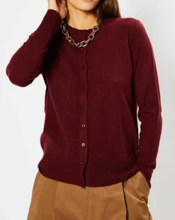 Galeries Lafayette Gilets Et Cardigans|Cardigan 100% Cachemire Yacao col rond rouge foncé