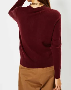 Galeries Lafayette Gilets Et Cardigans|Cardigan 100% Cachemire Yacao col rond rouge foncé