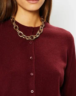 Galeries Lafayette Gilets Et Cardigans|Cardigan 100% Cachemire Yacao col rond rouge foncé